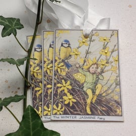 GIFT TAGS ( set of 3 ) vintage style .Flower Fairies ' Winter Jasmine'