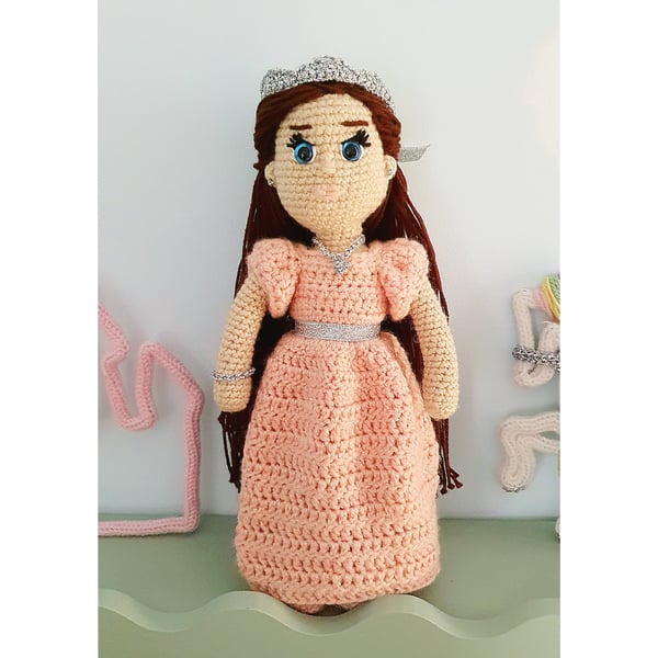 Princess Handmade Crochet Doll, Amigurumi Collectors,  Girls Room Decor.