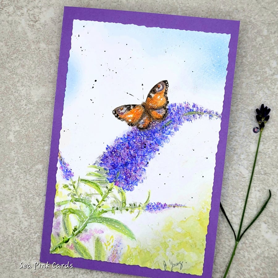Blank Card - original handpainted buddleia birthday mother's day butterfly 