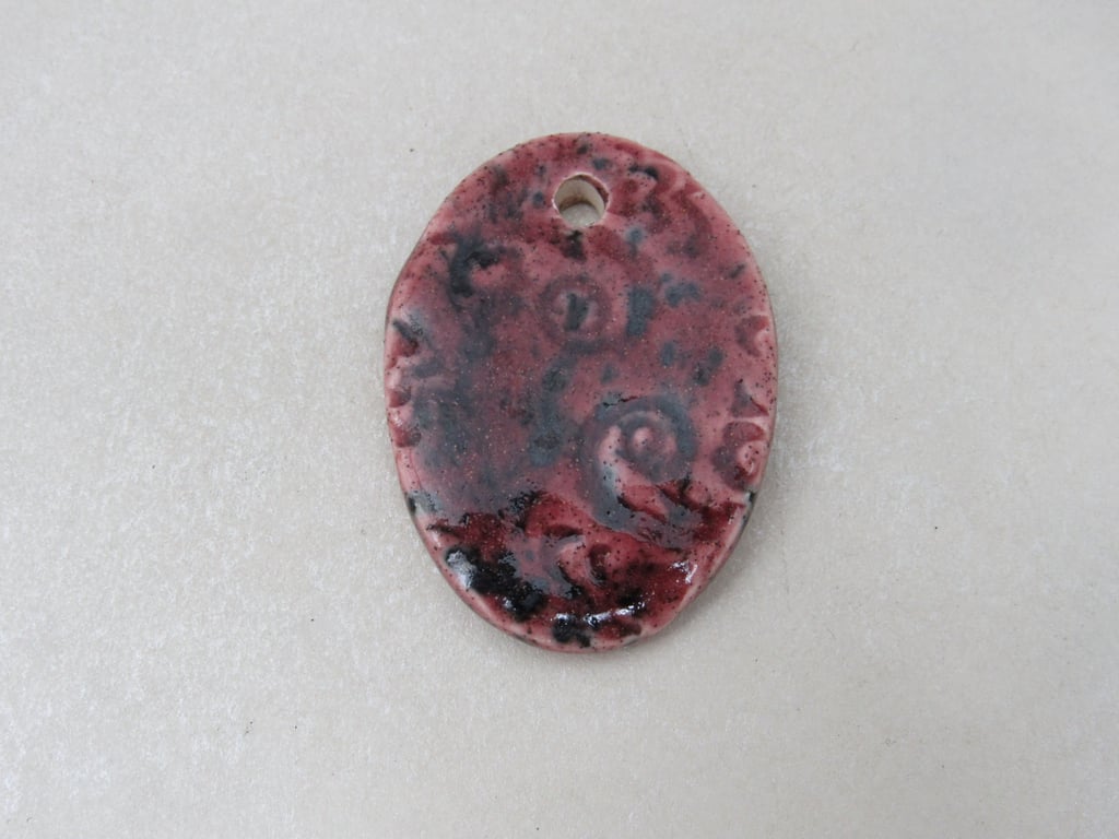 Large Speckled Rose Brocade Ceramic Pendant