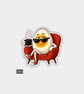 Funny Novelty Vinyl Sticker - Egg In Armchair With Coffee