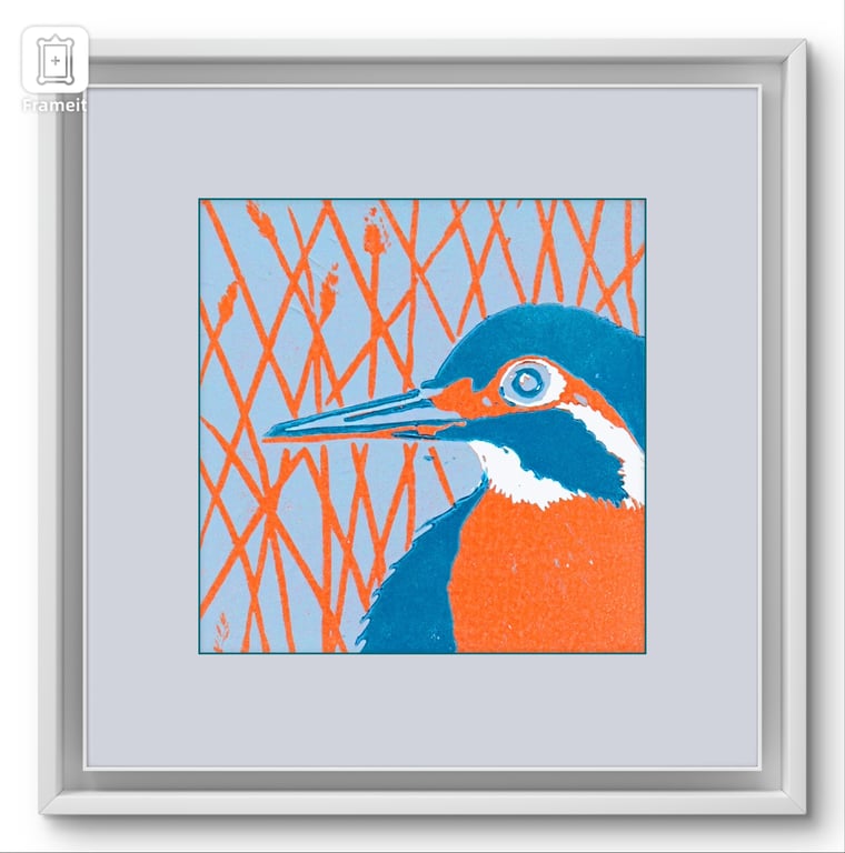 Mini linoprint kingfisher 