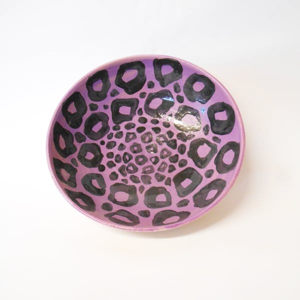 Bowl Purple with Black dots glazed Ceramic.