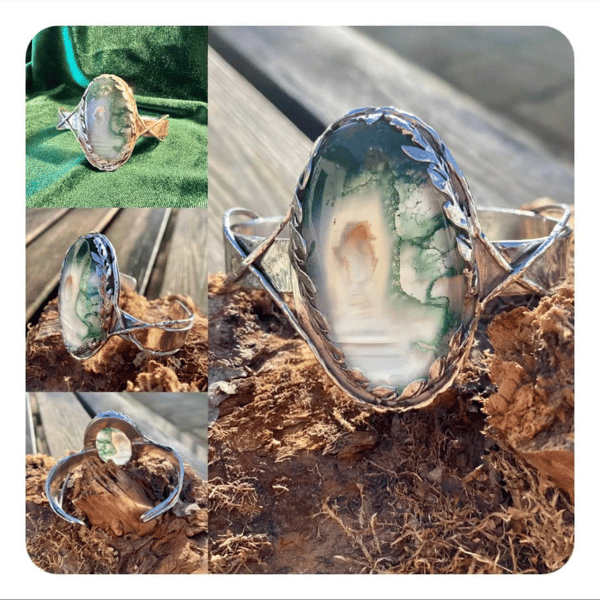 Moss Agate silver cuff