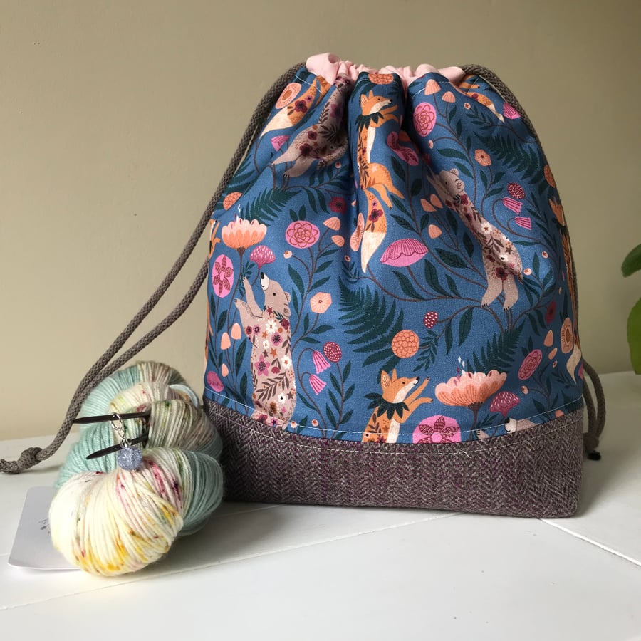 Periwinkle floral animal tweed bag