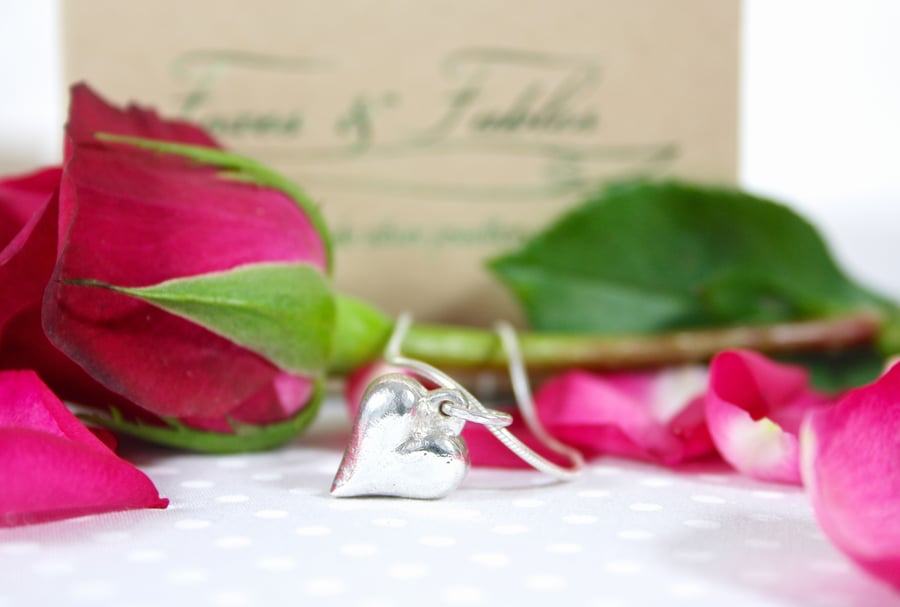 Hand Cast Solid Silver Heart Pendant Valentine's Day