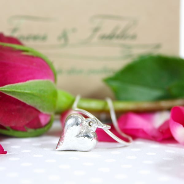 Hand Cast Solid Silver Heart Pendant Valentine's Day