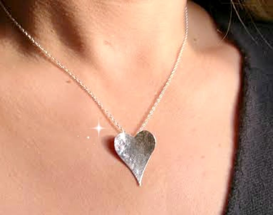 Sterling Silver Hammered Heart Necklace