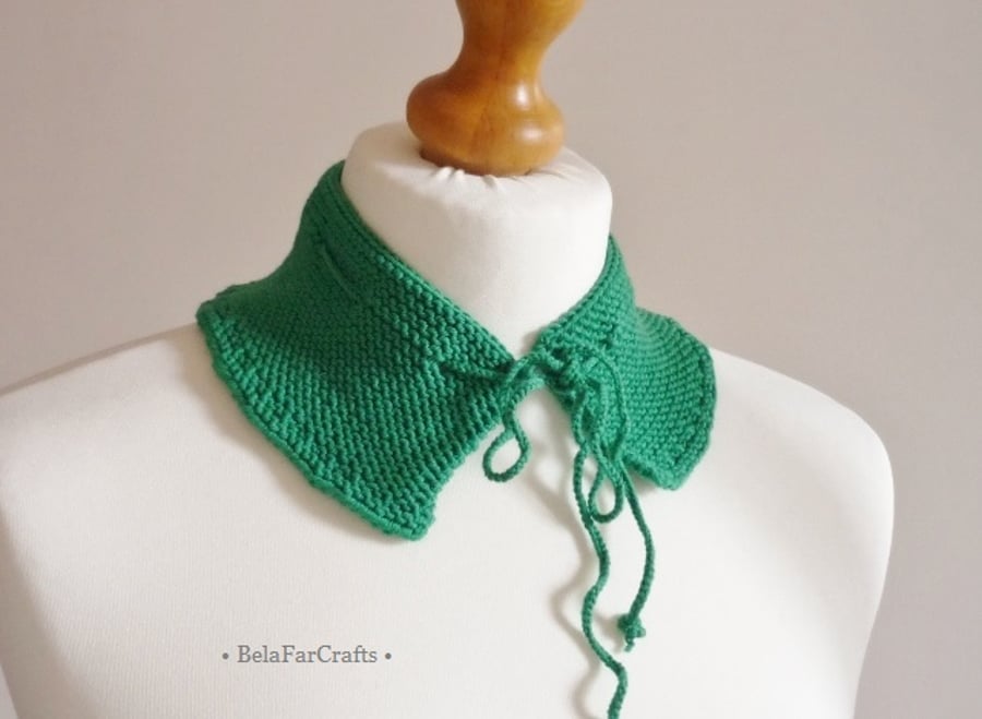 Green dress collar - Textile fashion - Wool ruffled collar 