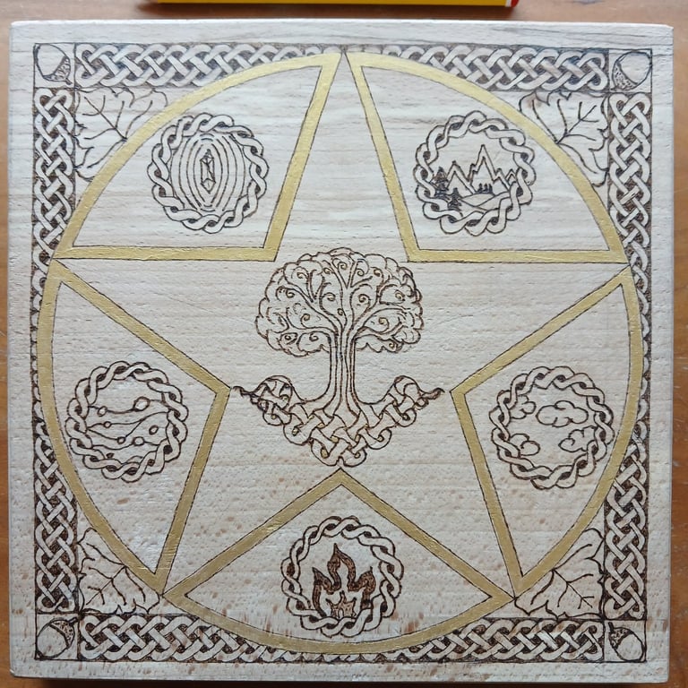 Gold star in circle & Elemental solid wood Wall Art plaque