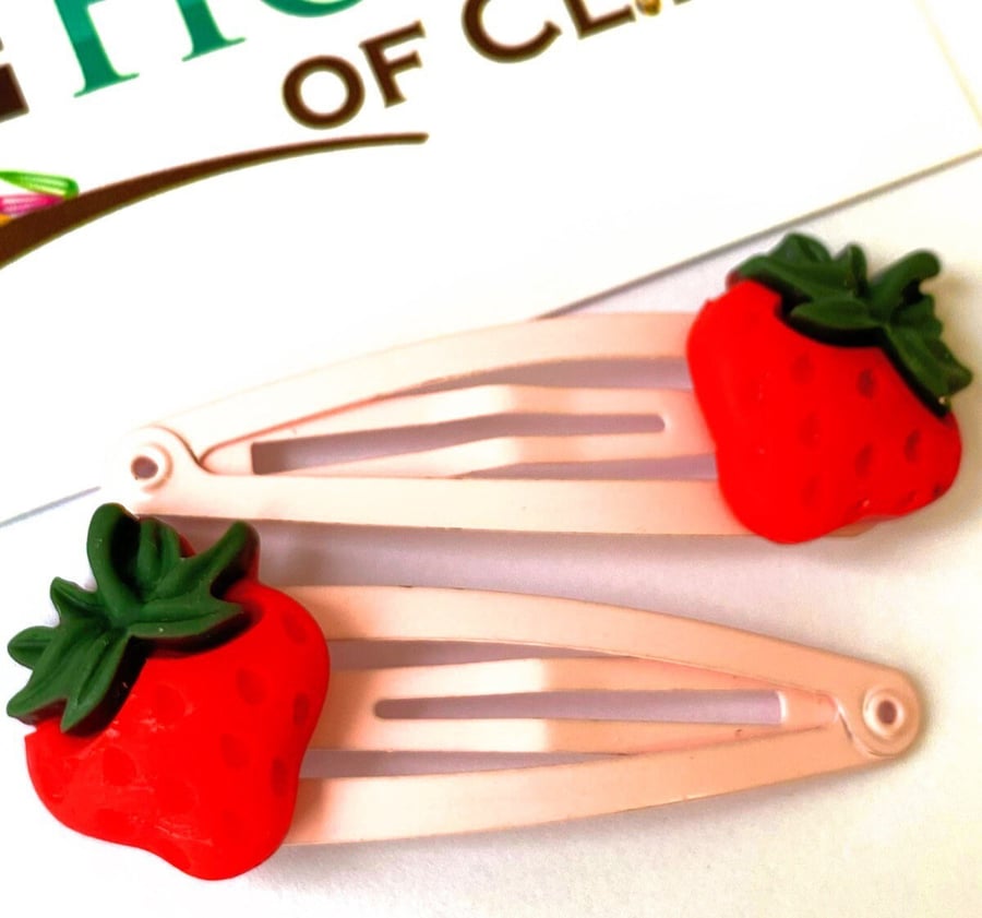 Strawberry Hair Clips - Strawberry Barrettes - Fun Hair Clips - Non Slip Hair Sl