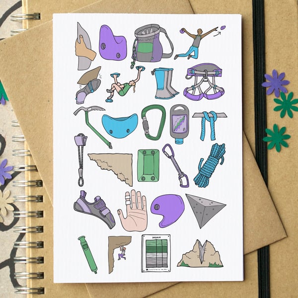 Rock Climbing Alphabet Greetings Card