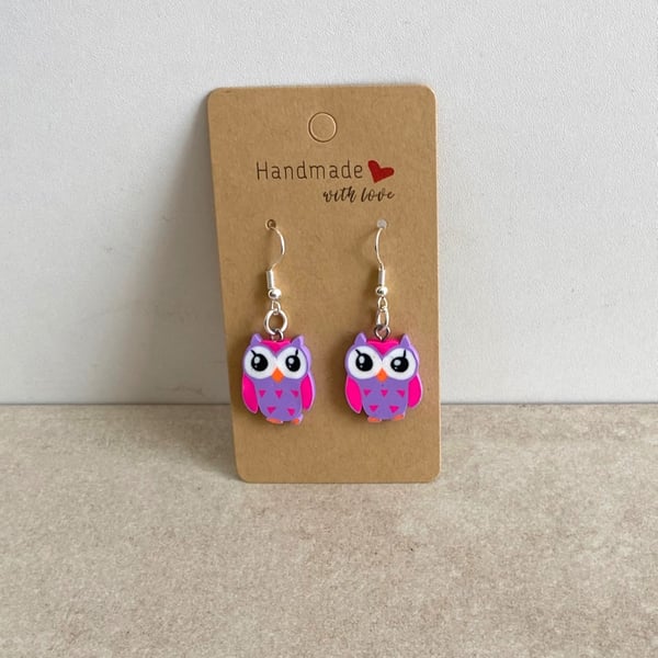 Cute Owl Earrings. Purple & Pink