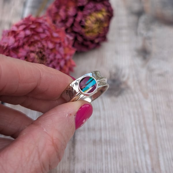 Sterling Silver Colourful Surfite Spinner Ring  - UK Size O - JBJ9010