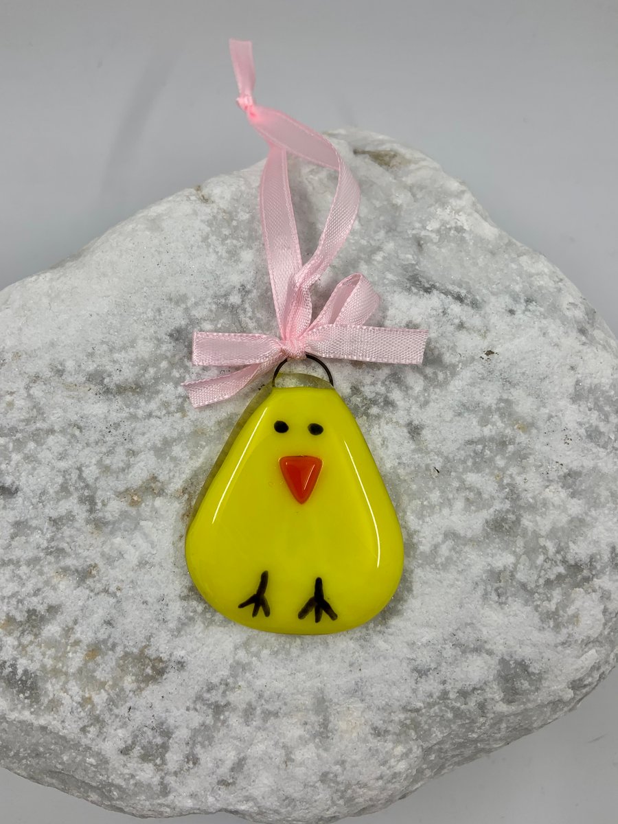 Handmade Fused Glass Easter Chick Hanging Decoration 