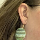 Green Gold Double Sided Earrings Ear Hooks Paper Wood Lightweight Handmade NEW