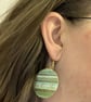 Green Gold Double Sided Earrings Ear Hooks Paper Wood Lightweight Handmade NEW