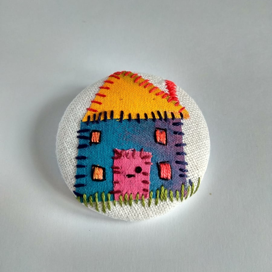 Blue House Brooch 