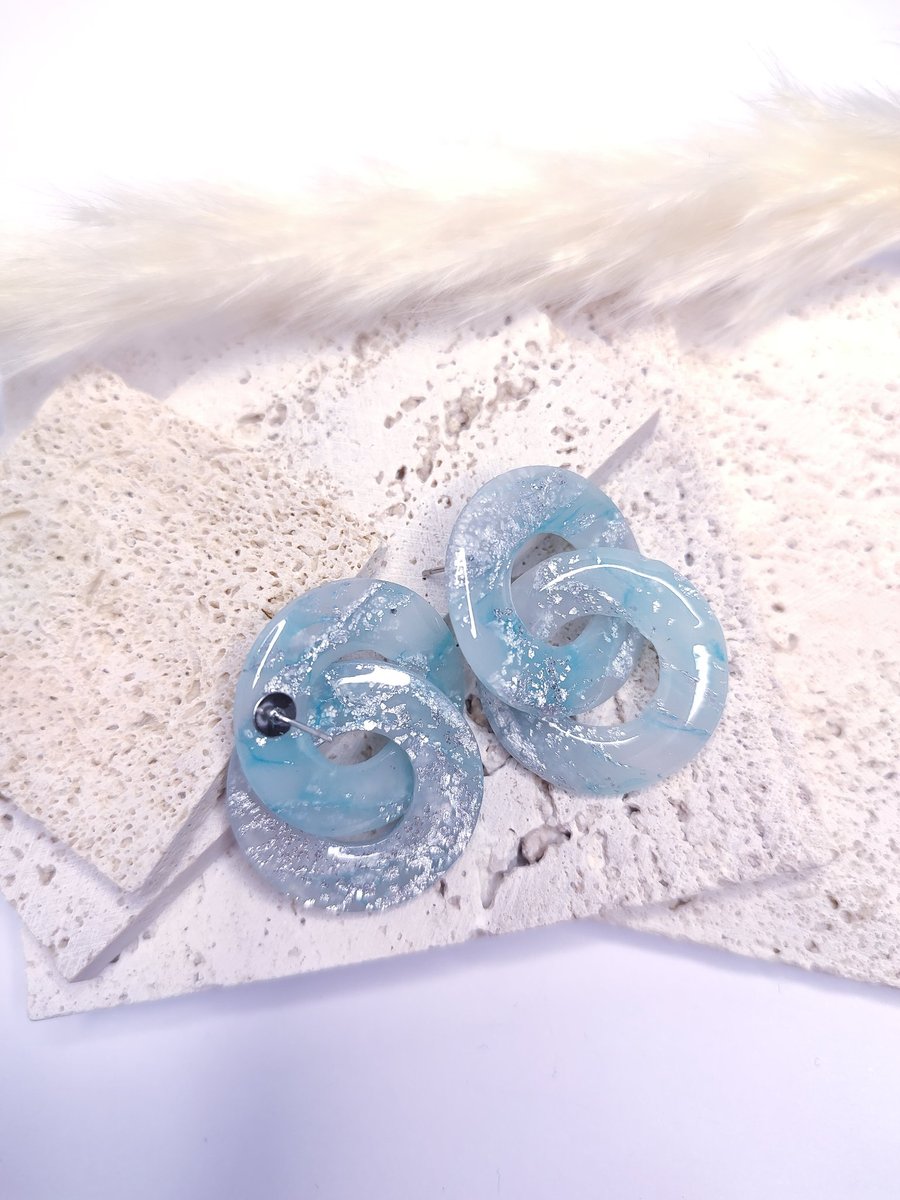 Silver and pale blue hoop earrings