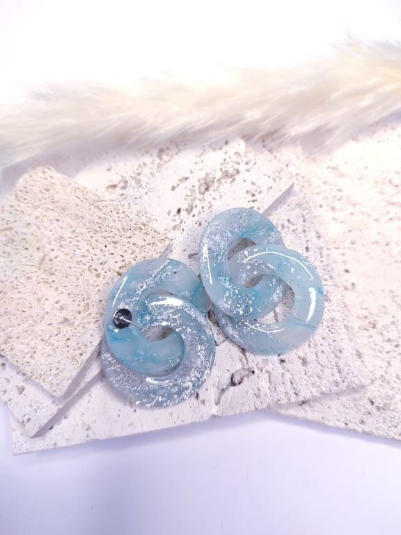 Silver and pale blue hoop earrings