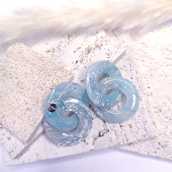 Silver and pale blue hoop earrings