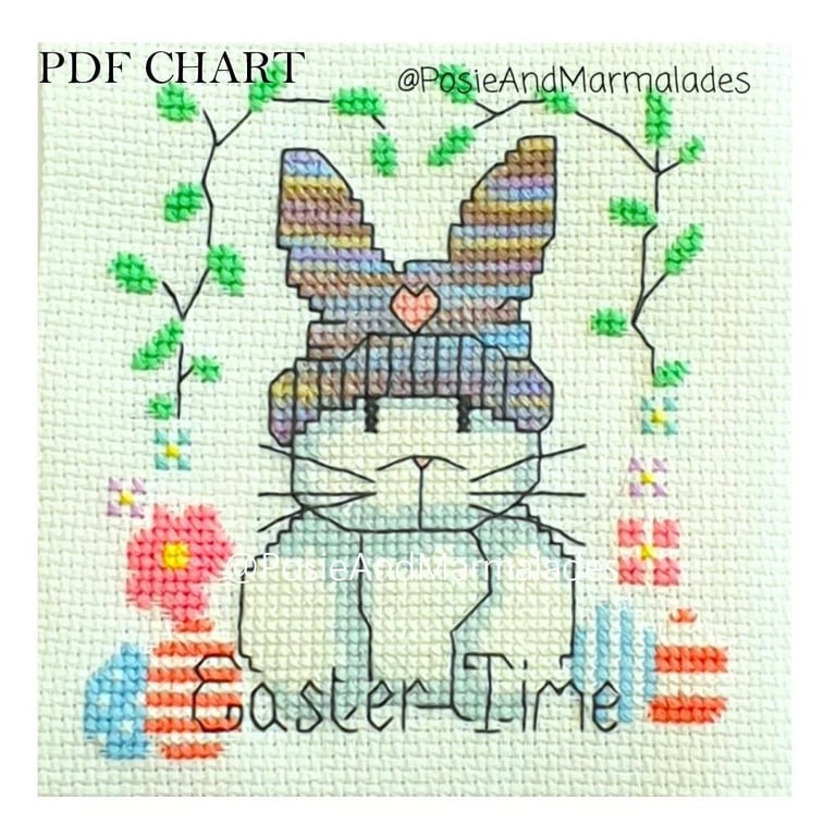 Easter Time Bunny in a Hat cross stitch Instant digital Download PDF chart