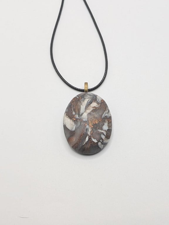 Handmade Oval Polymer Clay Pendant Necklace, Colourful Artisan Boho Jewellery