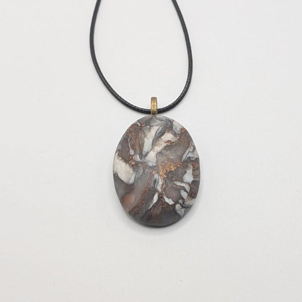 Handmade Oval Polymer Clay Pendant Necklace, Colourful Artisan Boho Jewellery