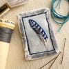 Jay feather - hand sewn brooch