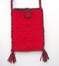 Crossbody Boho Festival Bag, Purse, Red & Black, Handspun Crocheted, Merino  - Image 2