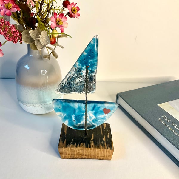 Fused glass sail boat 