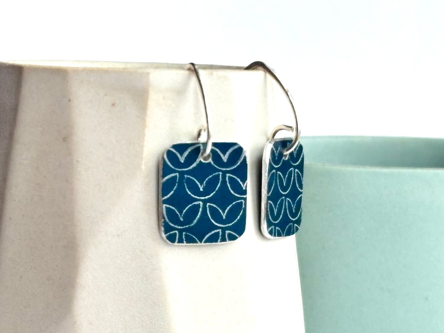 Navy blue square drop earrings