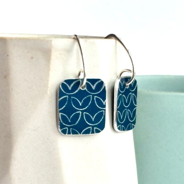 Navy blue square drop earrings