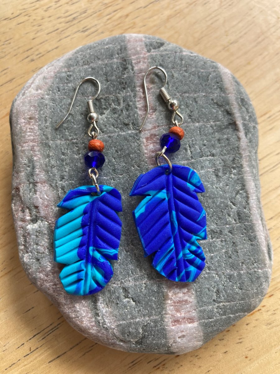 Large polymer clay blue earrings