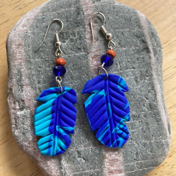 Large polymer clay blue earrings