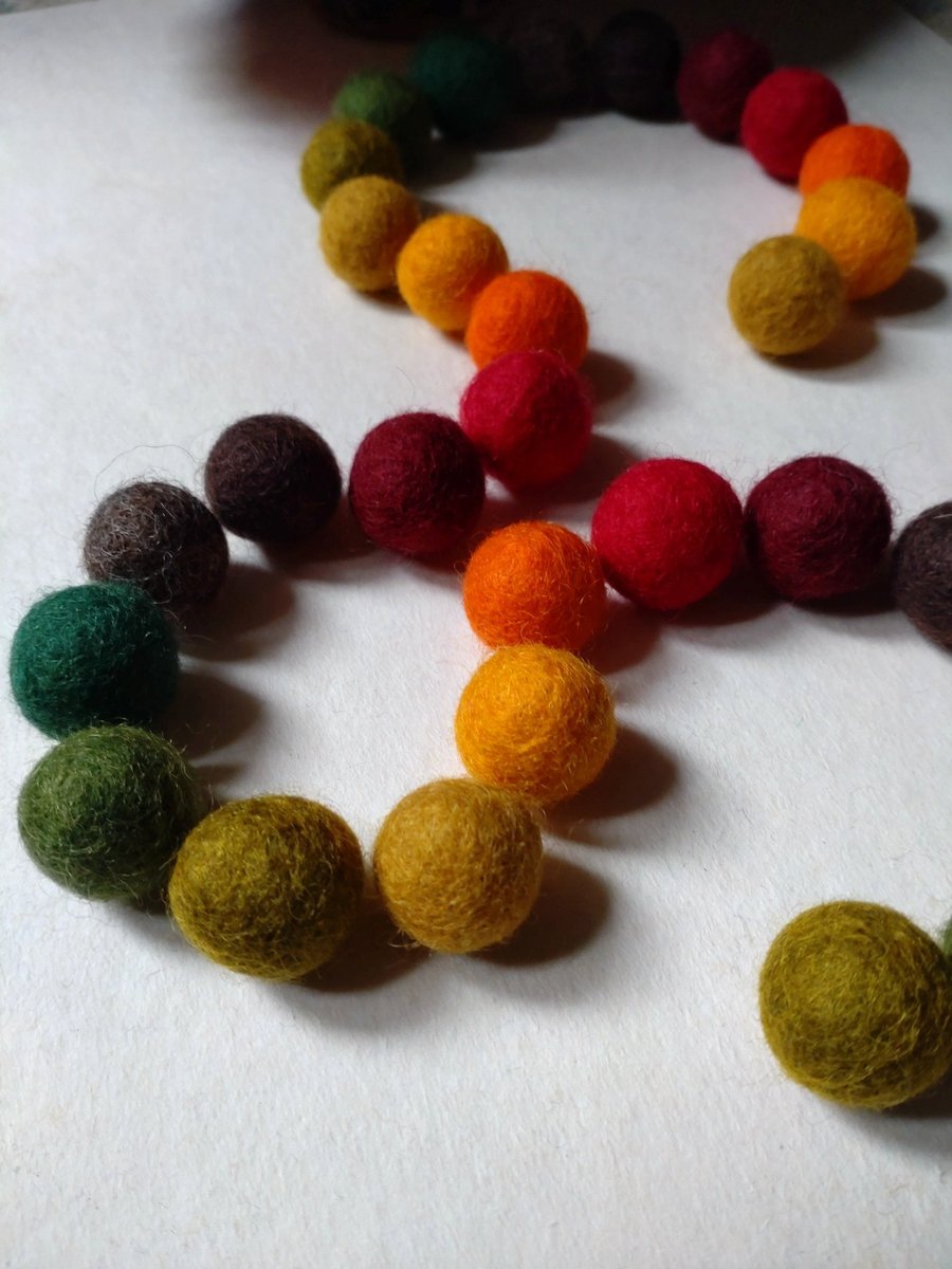 Image of Felt Ball Garland, Autumn Shades, Halloween Decor, Christmas Gift