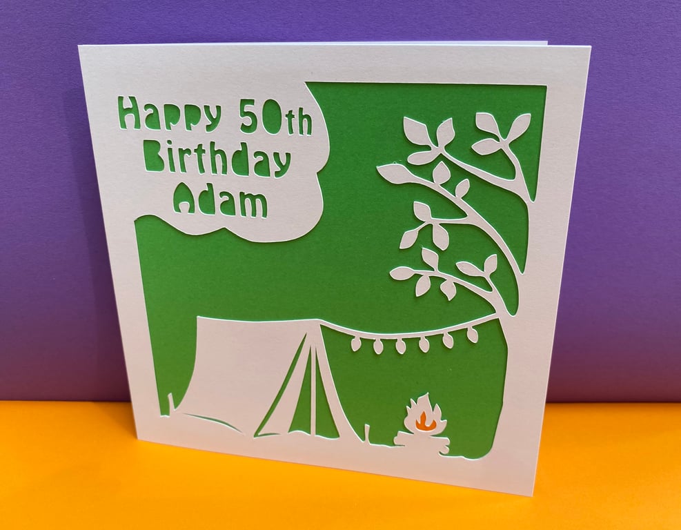 Camping Birthday Card - Personalised 