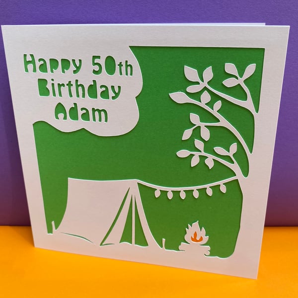 Camping Birthday Card - Personalised 