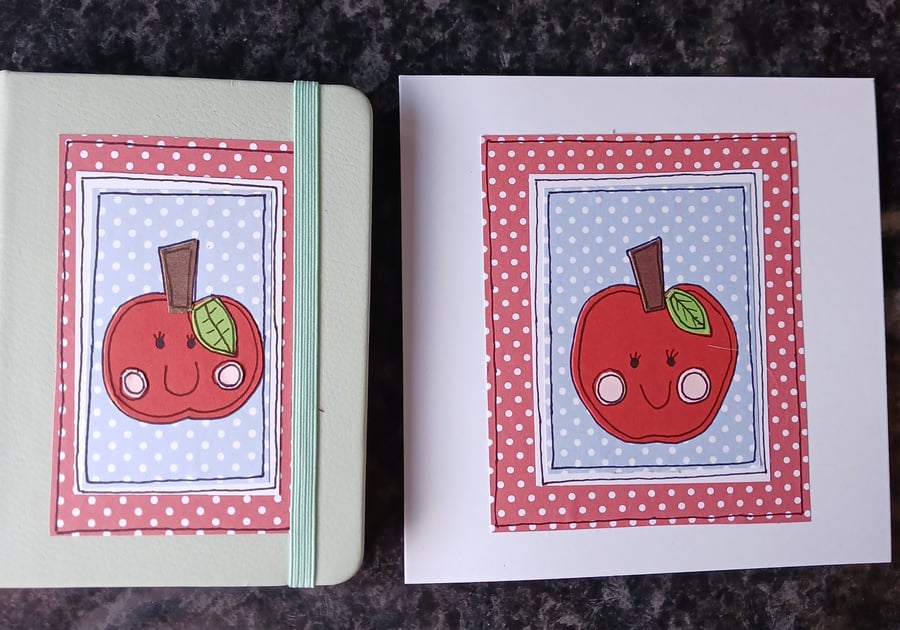 Quirky art teachers, teaching assistant gift, apple lined A6 notebook and card