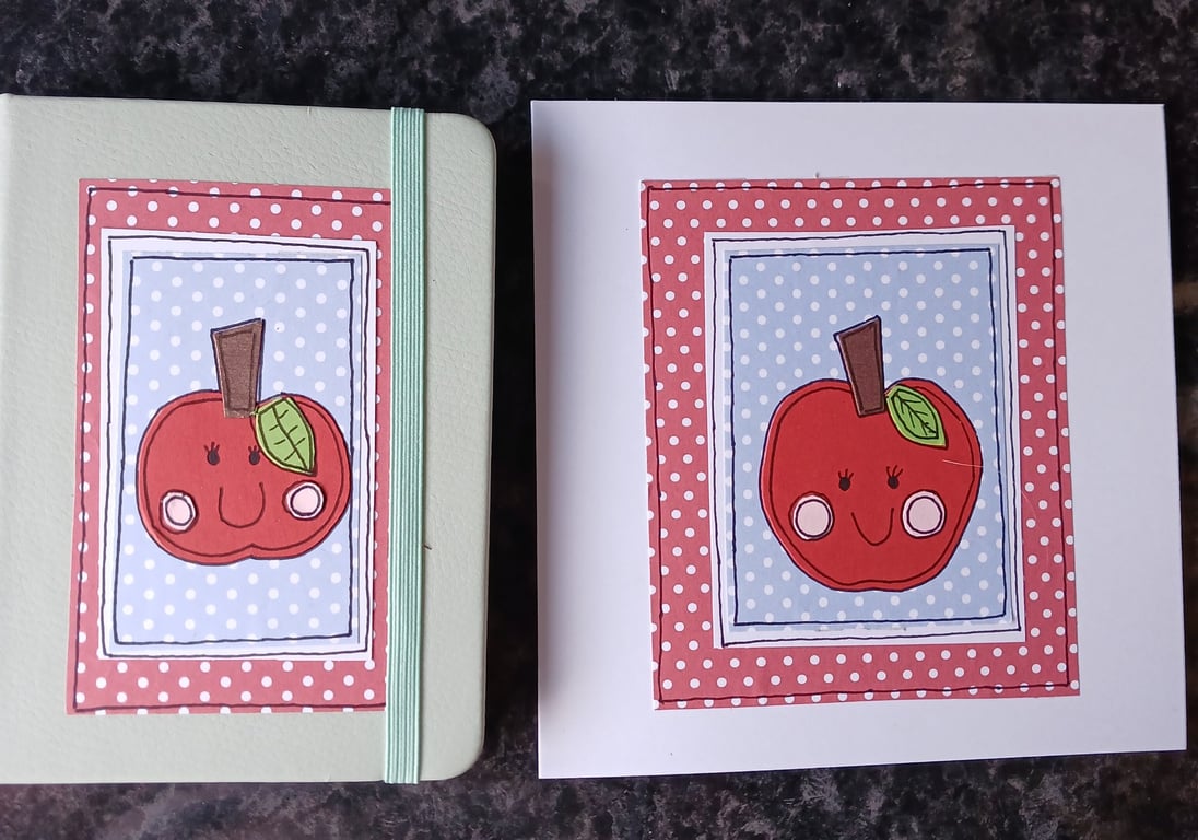 Quirky art teachers, teaching assistant gift, apple lined A6 notebook and card