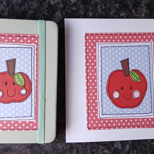 Quirky art teachers, teaching assistant gift, apple lined A6 notebook and card