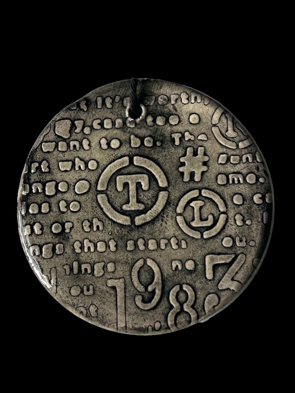Ceramic Keepsake Wall Hanging: Grey Text