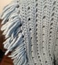 Soft Duck Egg Blue Crocheted Wool Lap Blanket with Fringe. - Image 3