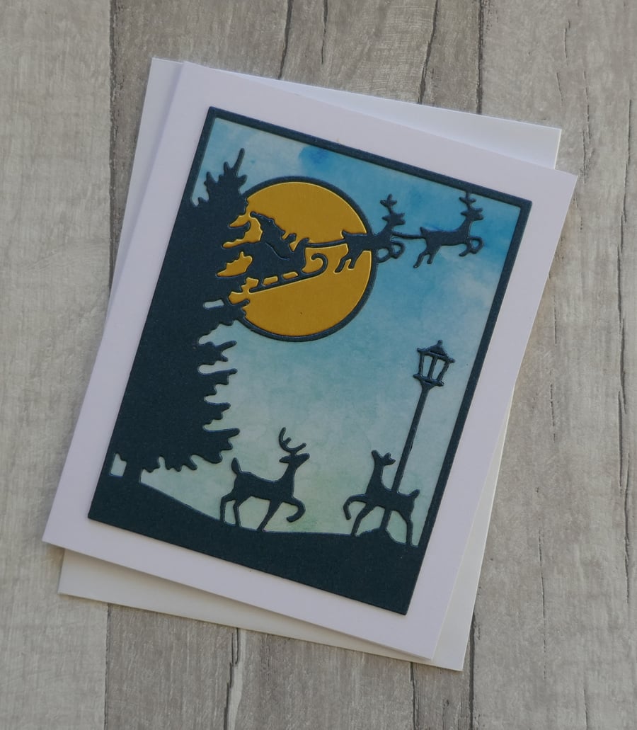 Christmas Eve Night - Father Christmas & Reindeer - Christmas Card