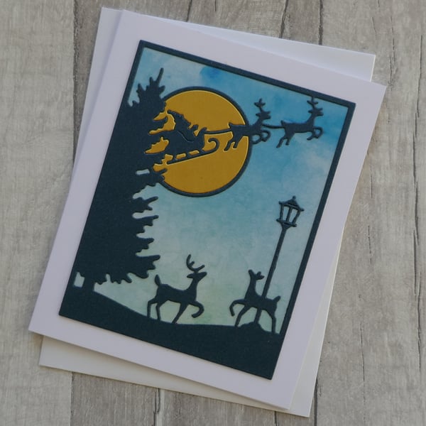 Christmas Eve Night - Father Christmas & Reindeer - Christmas Card