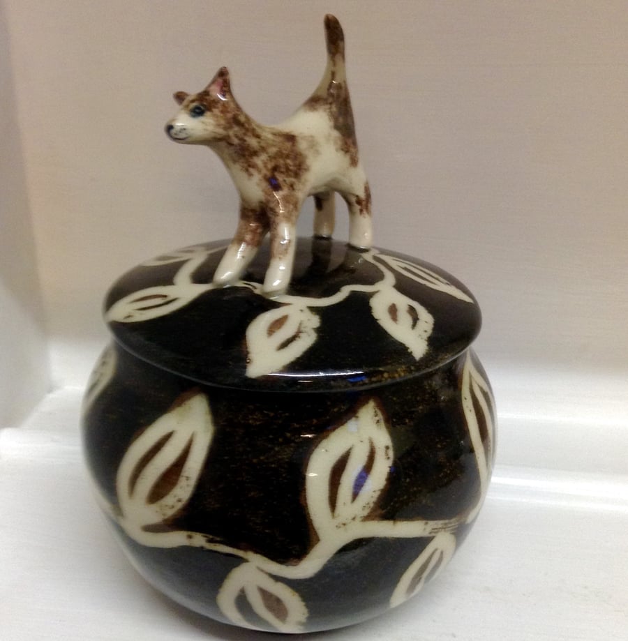 Storage jar or container for dog lovers with dog lid