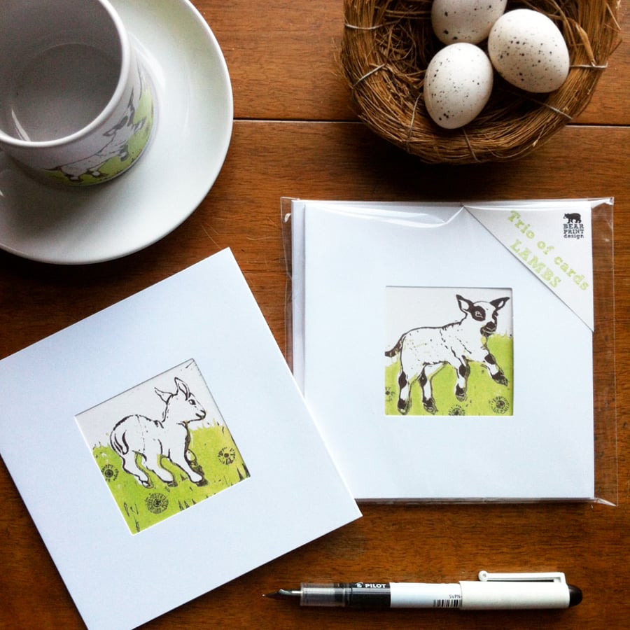'Trio of Lambs' cards for Springtime (Set of 3)