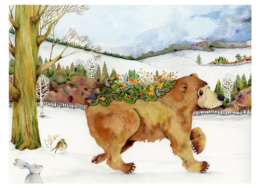 Forest Bear in Winter Giclee A4 Print