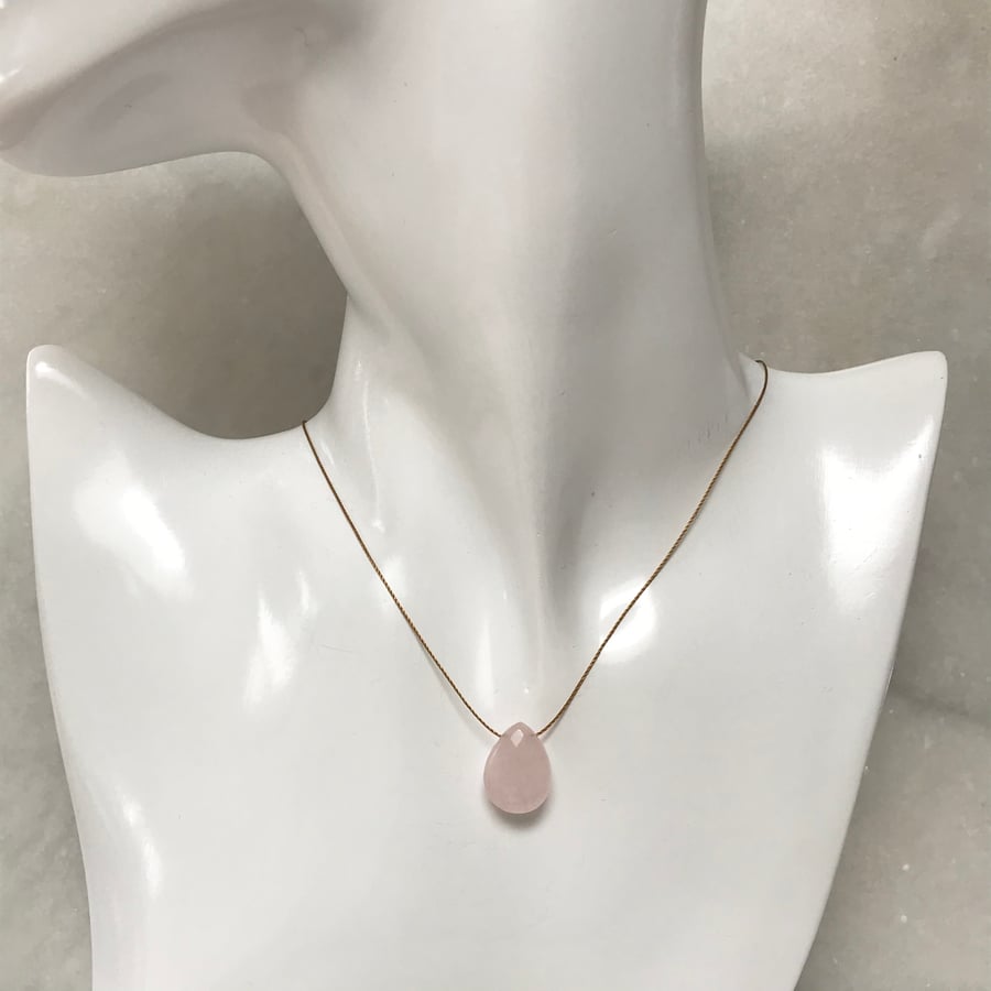 Rose quartz briolette gemstone minimalist cord necklace 