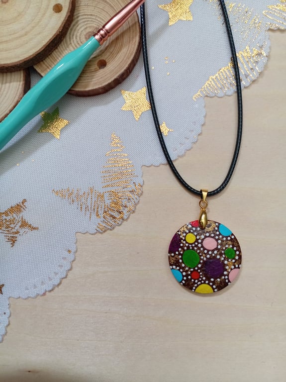 Rainbow circles hand pained wooden necklace 